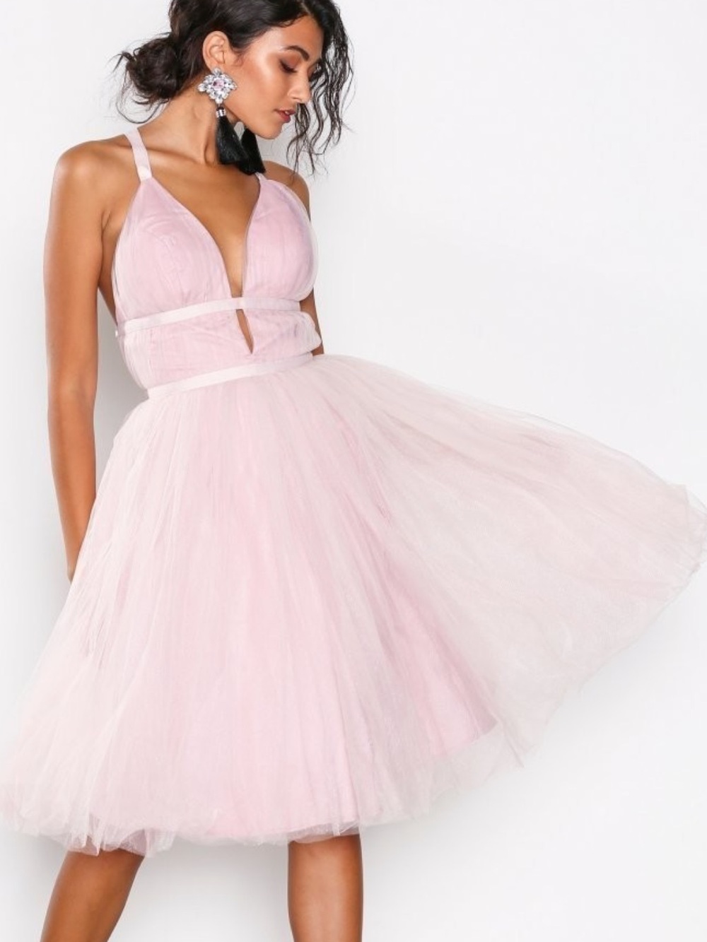 Chi Chi London Blush Pink Tulle Party Dress with Crisscross Straps
